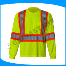 100% хлопок hi viz рубашка флуоресцентная желтая светоотражающая рабочая рубашка с серой лентой